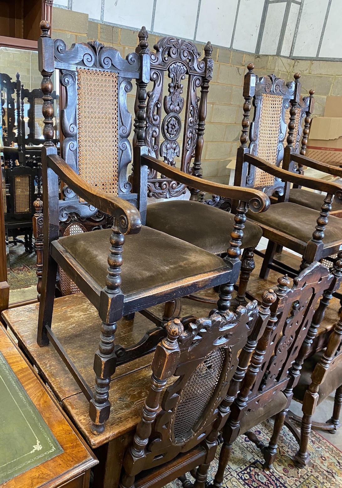 A harlequin set of eight late 17th century and later dining chairs, and three similar chairs (11)